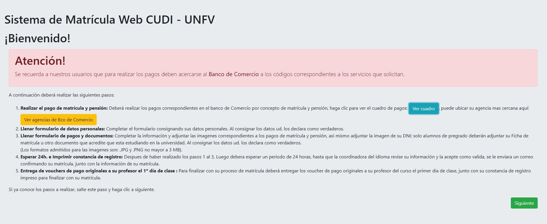 Instrucciones del proceso de matrícula
