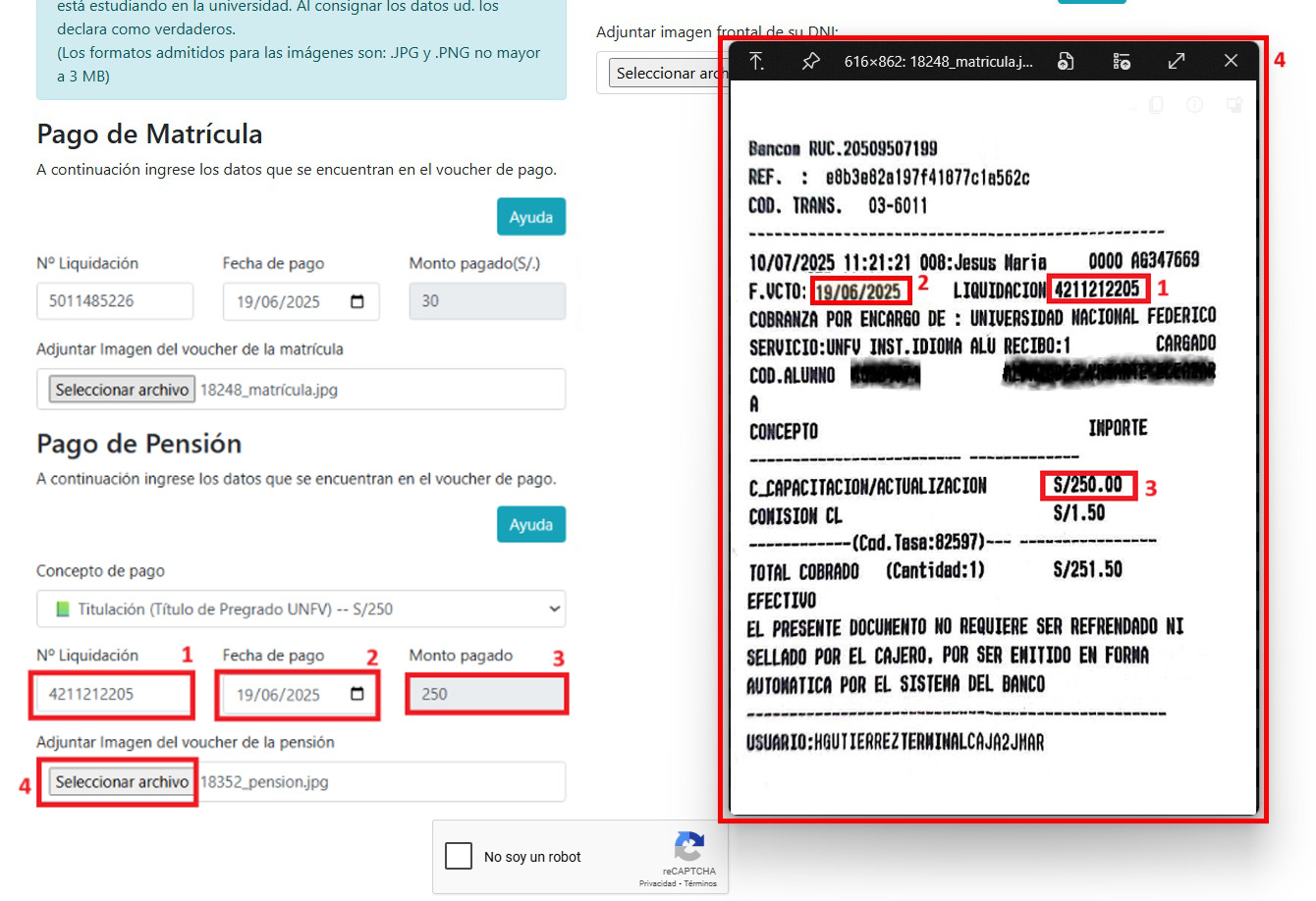 Formulario pago de pensión