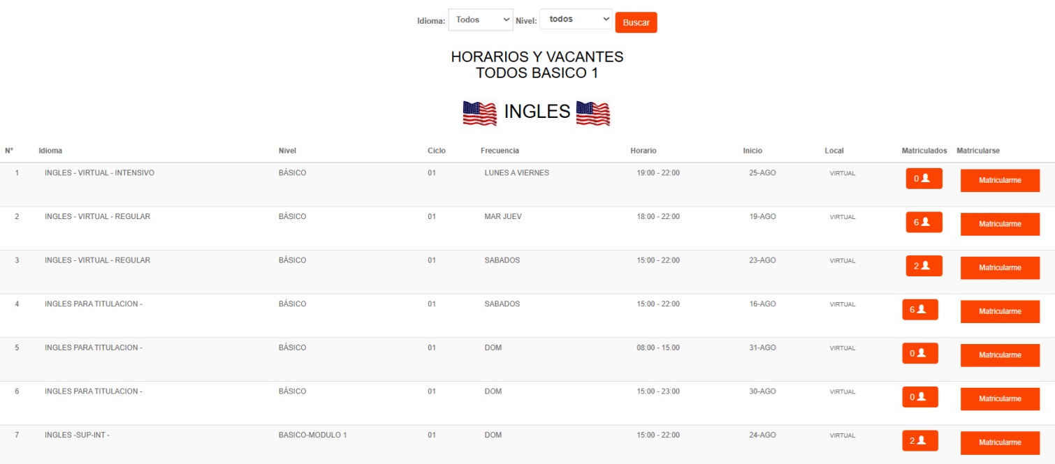 Buscar horario de matrícula