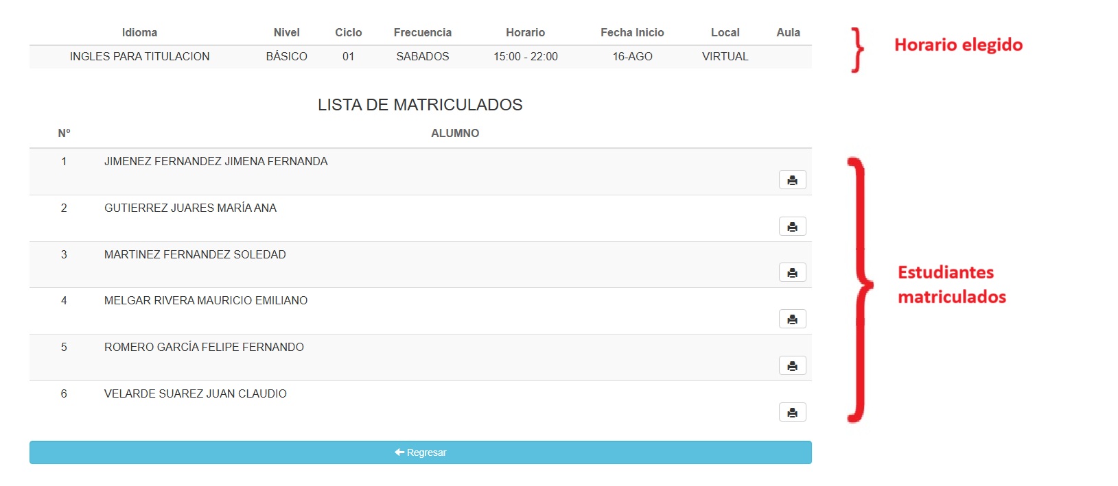 Lista de estudiantes